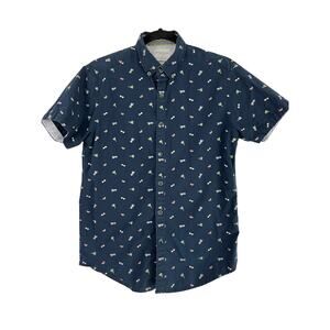 Denim & Flower Ricky Singh Blue Short Sleeve Men Size S Slim Fit Tropical Indie